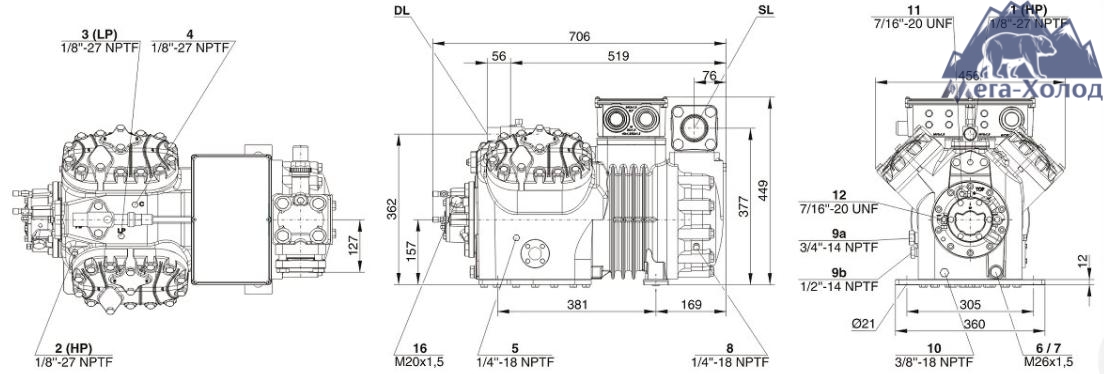 Схема агрегата Bitzer 4ge-23y